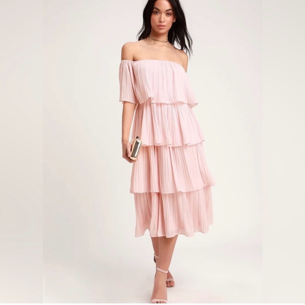 Lulu's Pink Ruffled Tiered Midi Sundress